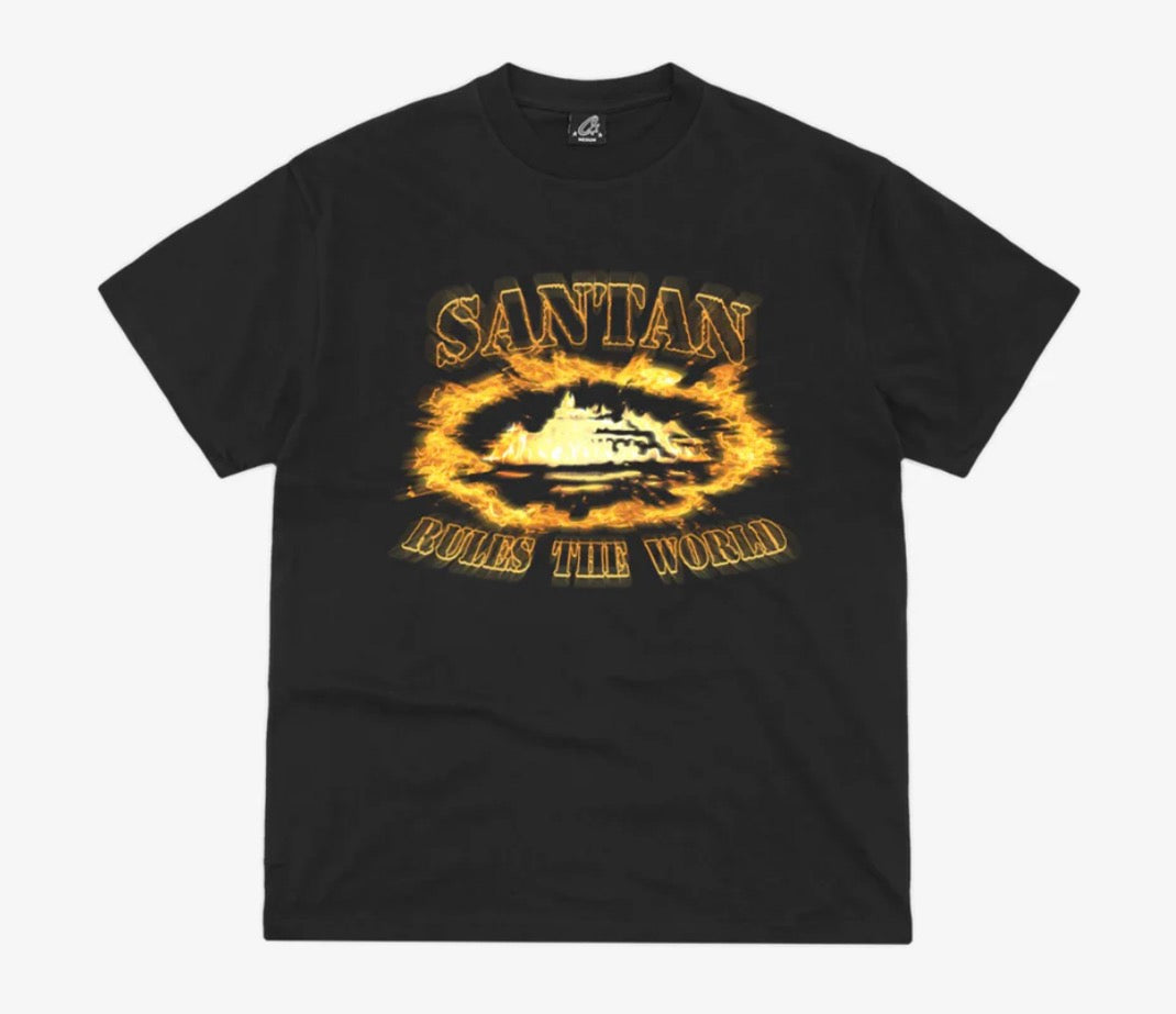 Corteiz x Santan Alcatraz Tee Black/Orange Flame