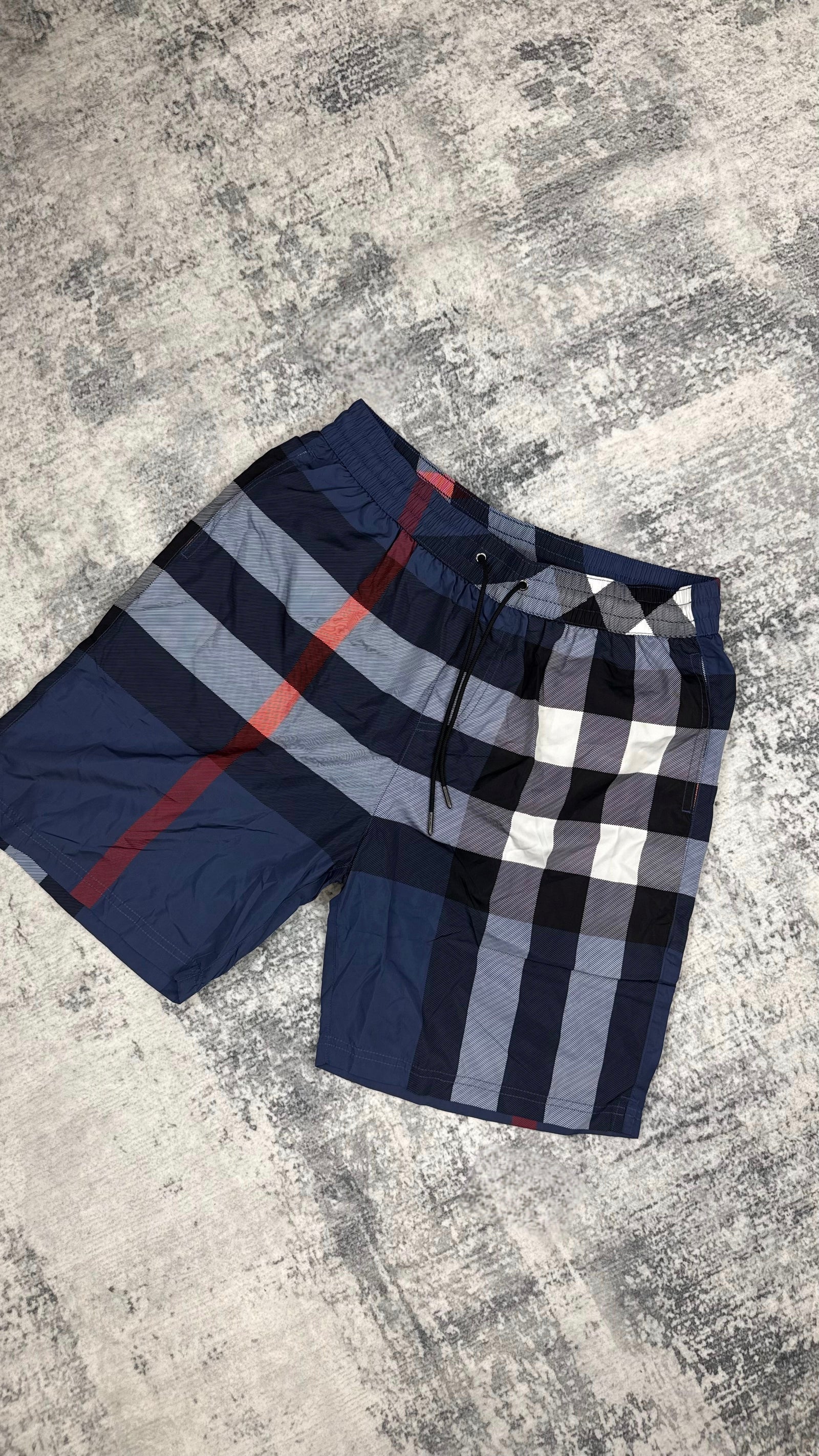 Burberry Navy Blue Check Swim Shorts